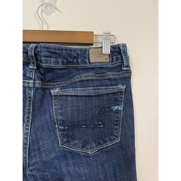 Vintage Y2K American Eagle Jeans Womens Sz 10S Skinny Kick Sequins Pocket Dark - Picture 3 of 11